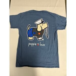 Puppie Love Dress Blue Marine Corps Dog Graphic T-Shirt Unisex Medium Blue